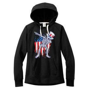 Funny Patriotic USA American Flag Dabbing Skeleton Women's Fleece Hoodie