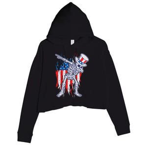 Funny Patriotic USA American Flag Dabbing Skeleton Crop Fleece Hoodie