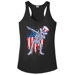 Funny Patriotic USA American Flag Dabbing Skeleton Ladies PosiCharge Competitor Racerback Tank