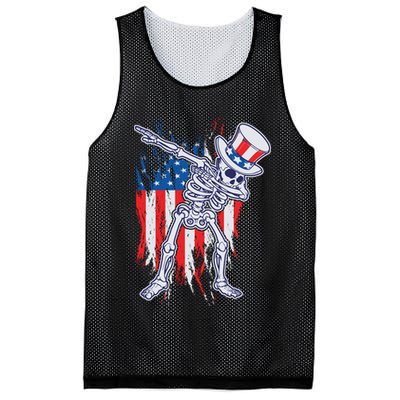 Funny Patriotic USA American Flag Dabbing Skeleton Mesh Reversible Basketball Jersey Tank