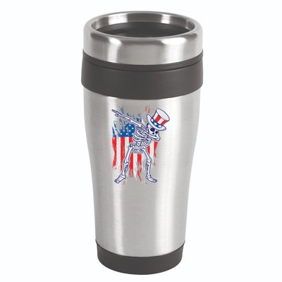 Funny Patriotic USA American Flag Dabbing Skeleton 16oz Travel Tumbler