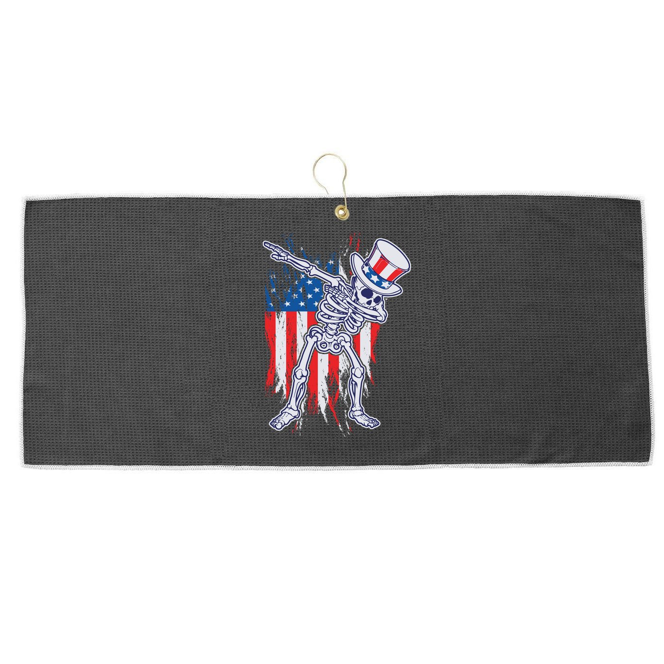 Funny Patriotic USA American Flag Dabbing Skeleton Large Microfiber Waffle Golf Towel