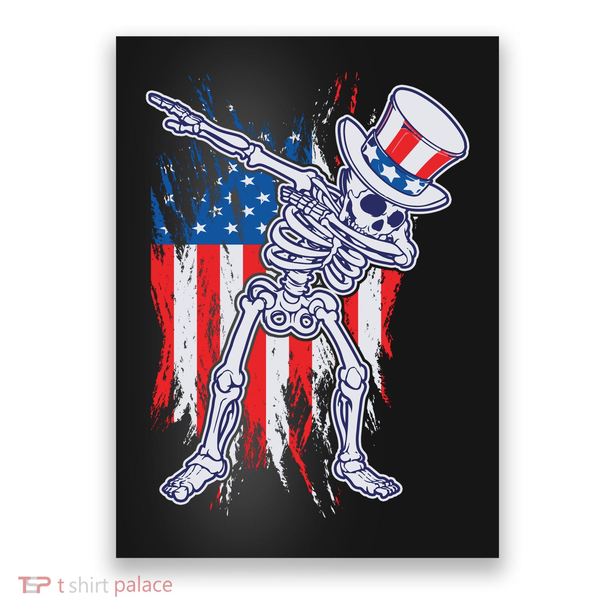 Funny Patriotic USA American Flag Dabbing Skeleton Poster