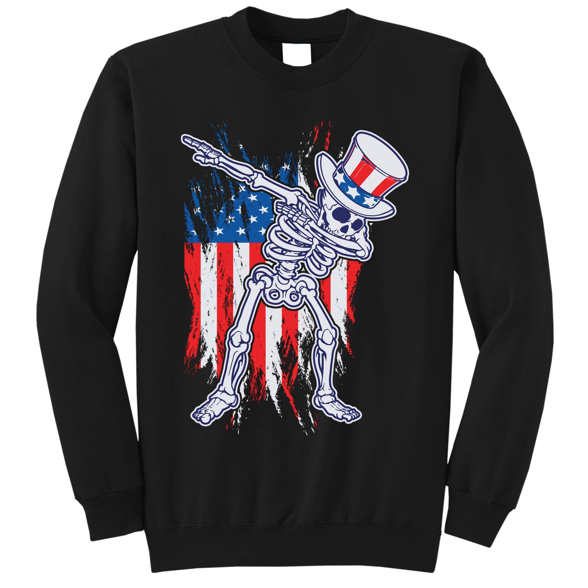 Funny Patriotic USA American Flag Dabbing Skeleton Tall Sweatshirt