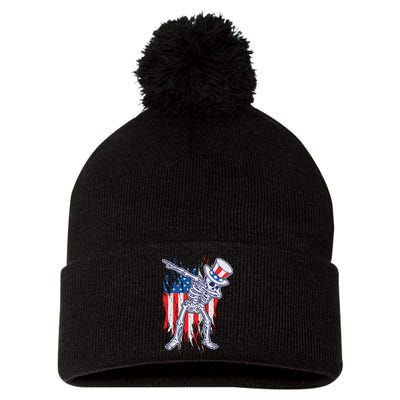 Funny Patriotic USA American Flag Dabbing Skeleton Pom Pom 12in Knit Beanie