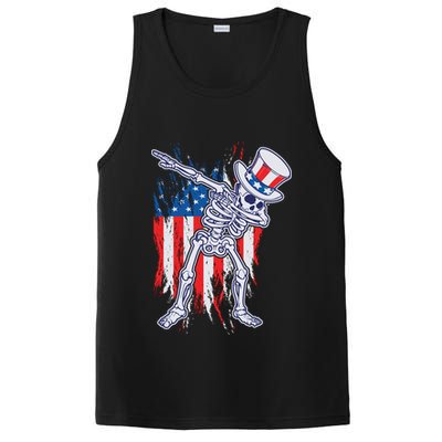 Funny Patriotic USA American Flag Dabbing Skeleton PosiCharge Competitor Tank