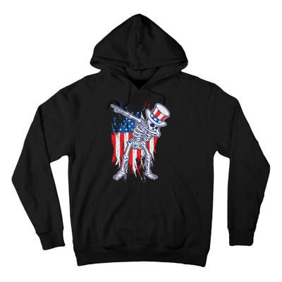 Funny Patriotic USA American Flag Dabbing Skeleton Tall Hoodie
