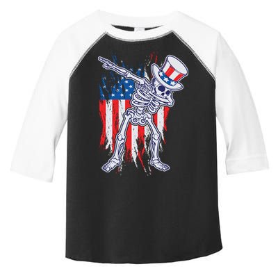 Funny Patriotic USA American Flag Dabbing Skeleton Toddler Fine Jersey T-Shirt
