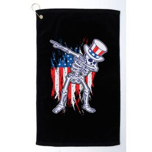 Funny Patriotic USA American Flag Dabbing Skeleton Platinum Collection Golf Towel