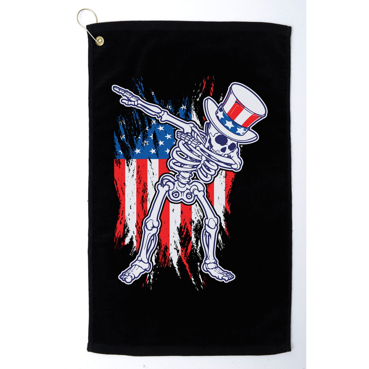 Funny Patriotic USA American Flag Dabbing Skeleton Golf Towel