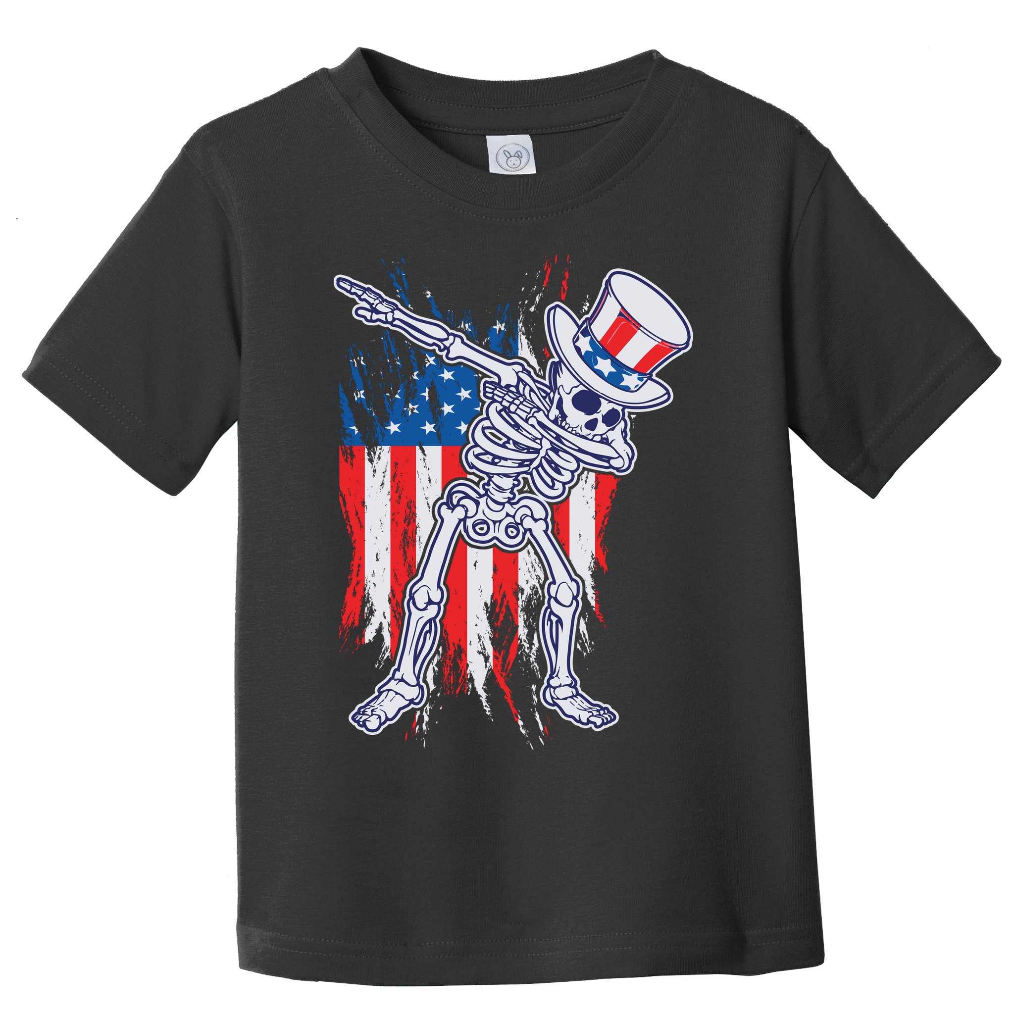 Funny Patriotic USA American Flag Dabbing Skeleton Toddler T-Shirt
