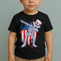 Funny Patriotic USA American Flag Dabbing Skeleton Toddler T-Shirt