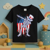 Funny Patriotic USA American Flag Dabbing Skeleton Toddler T-Shirt