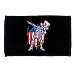 Funny Patriotic USA American Flag Dabbing Skeleton Microfiber Hand Towel