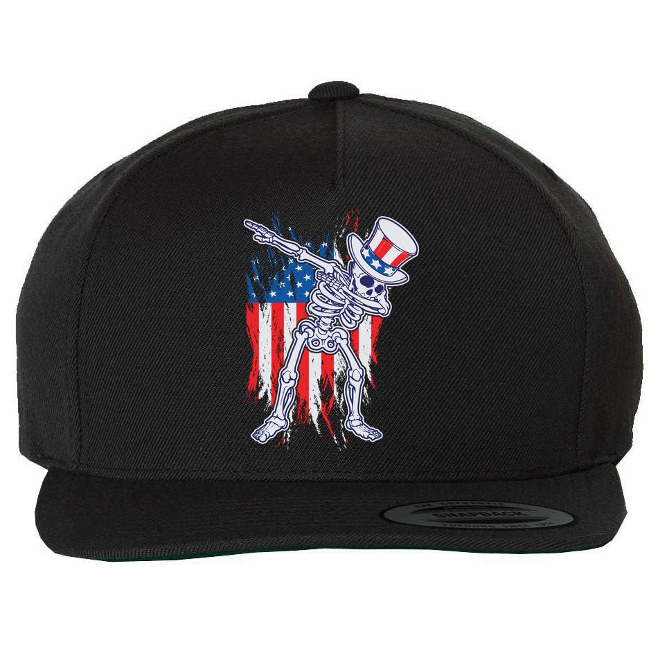 Funny Patriotic USA American Flag Dabbing Skeleton Wool Snapback Cap