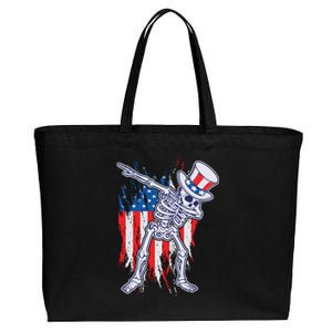 Funny Patriotic USA American Flag Dabbing Skeleton Cotton Canvas Jumbo Tote