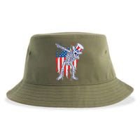 Funny Patriotic USA American Flag Dabbing Skeleton Sustainable Bucket Hat