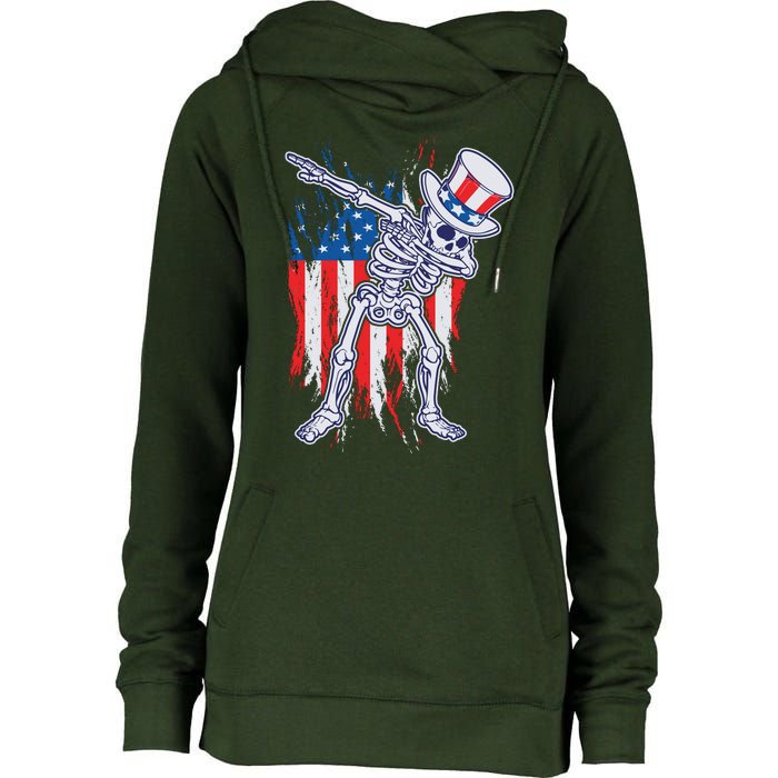 Funny Patriotic USA American Flag Dabbing Skeleton Womens Funnel Neck Pullover Hood