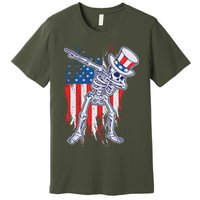 Funny Patriotic USA American Flag Dabbing Skeleton Premium T-Shirt