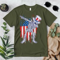 Funny Patriotic USA American Flag Dabbing Skeleton Premium T-Shirt