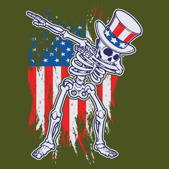 Funny Patriotic USA American Flag Dabbing Skeleton Premium T-Shirt