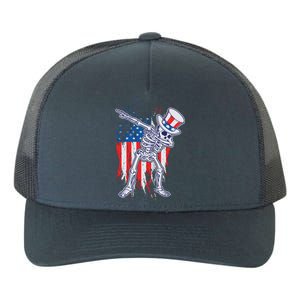 Funny Patriotic USA American Flag Dabbing Skeleton Yupoong Adult 5-Panel Trucker Hat