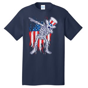 Funny Patriotic USA American Flag Dabbing Skeleton Tall T-Shirt