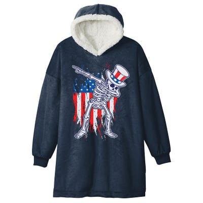 Funny Patriotic USA American Flag Dabbing Skeleton Hooded Wearable Blanket