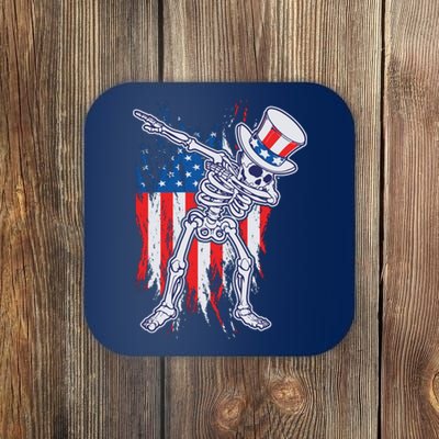 Funny Patriotic USA American Flag Dabbing Skeleton Coaster