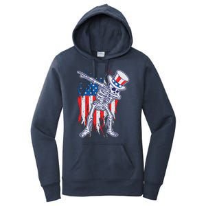 Funny Patriotic USA American Flag Dabbing Skeleton Women's Pullover Hoodie