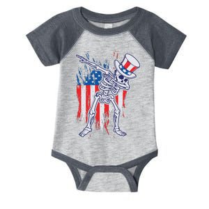 Funny Patriotic USA American Flag Dabbing Skeleton Infant Baby Jersey Bodysuit