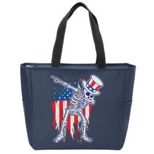 Funny Patriotic USA American Flag Dabbing Skeleton Zip Tote Bag