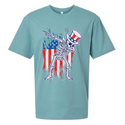 Funny Patriotic USA American Flag Dabbing Skeleton Sueded Cloud Jersey T-Shirt