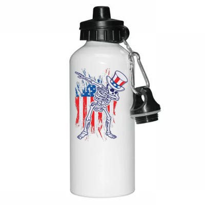 Funny Patriotic USA American Flag Dabbing Skeleton Aluminum Water Bottle