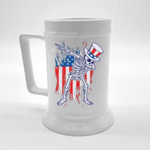 Funny Patriotic USA American Flag Dabbing Skeleton Beer Stein