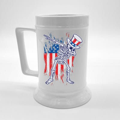 Funny Patriotic USA American Flag Dabbing Skeleton Beer Stein