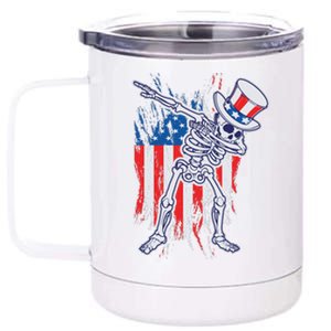 Funny Patriotic USA American Flag Dabbing Skeleton 12 oz Stainless Steel Tumbler Cup