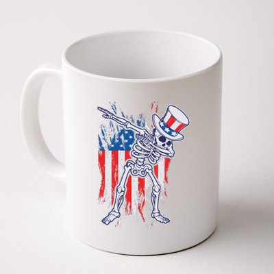 Funny Patriotic USA American Flag Dabbing Skeleton Coffee Mug