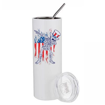 Funny Patriotic USA American Flag Dabbing Skeleton Stainless Steel Tumbler