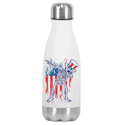 Funny Patriotic USA American Flag Dabbing Skeleton Stainless Steel Insulated Water Bottle