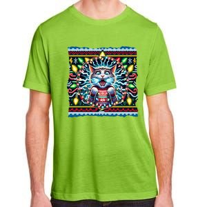 Fried Pussycat Ugly Christmas Cat Chewing Christmas Lights Cool Gift Adult ChromaSoft Performance T-Shirt