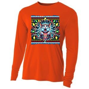 Fried Pussycat Ugly Christmas Cat Chewing Christmas Lights Cool Gift Cooling Performance Long Sleeve Crew