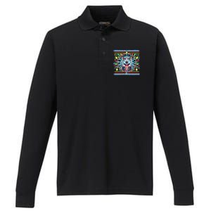 Fried Pussycat Ugly Christmas Cat Chewing Christmas Lights Cool Gift Performance Long Sleeve Polo