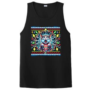 Fried Pussycat Ugly Christmas Cat Chewing Christmas Lights Cool Gift PosiCharge Competitor Tank