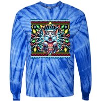 Fried Pussycat Ugly Christmas Cat Chewing Christmas Lights Cool Gift Tie-Dye Long Sleeve Shirt