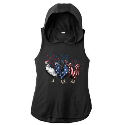 Funny Patriotic Usa Chicken  4th Of July Chicken Gift Ladies PosiCharge Tri-Blend Wicking Draft Hoodie Tank