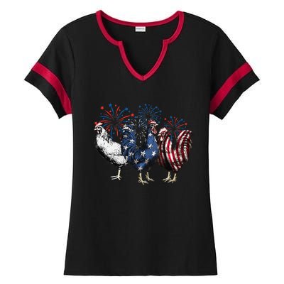 Funny Patriotic Usa Chicken  4th Of July Chicken Gift Ladies Halftime Notch Neck Tee