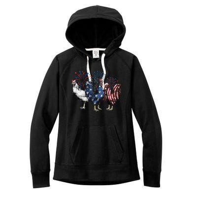 Funny Patriotic Usa Chicken  4th Of July Chicken Gift Women's Fleece Hoodie