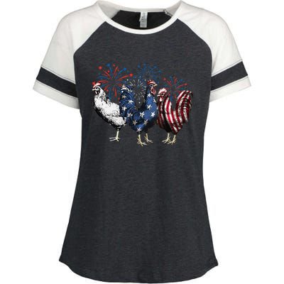 Funny Patriotic Usa Chicken  4th Of July Chicken Gift Enza Ladies Jersey Colorblock Tee