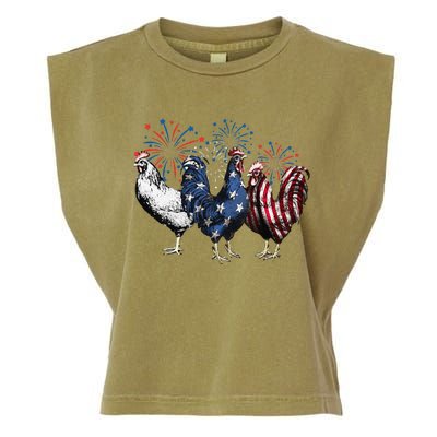 Funny Patriotic Usa Chicken  4th Of July Chicken Gift Garment-Dyed Women's Muscle Tee